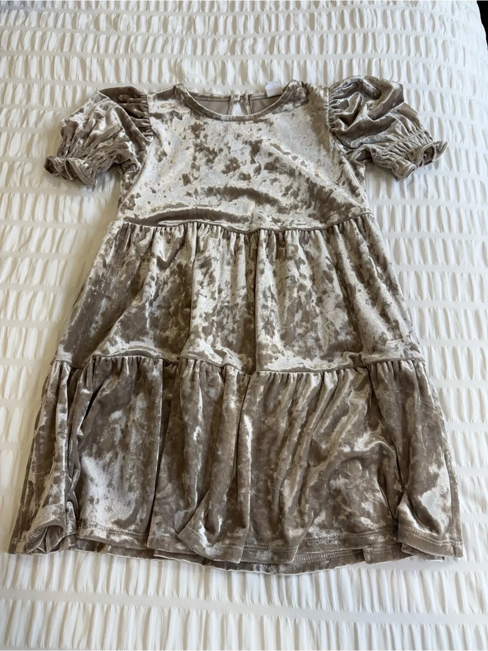 Girls' Velvet Tiered Dress - Taupe